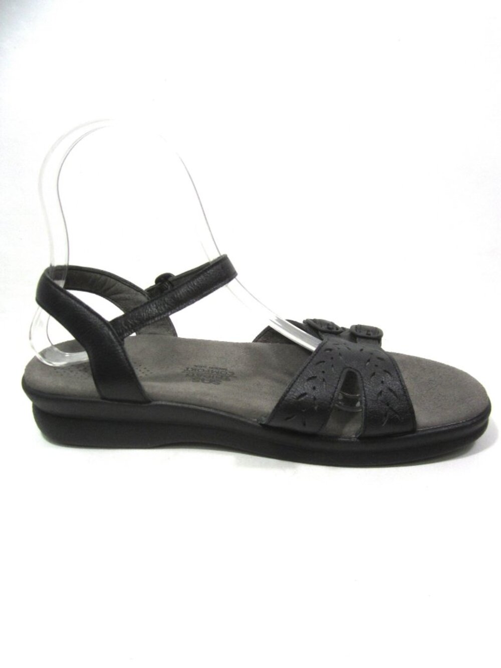 SAS Duo Women's Size 7.5W Black Wedge Sandals Leather Low Heel Buckle - Picture 2 of 8